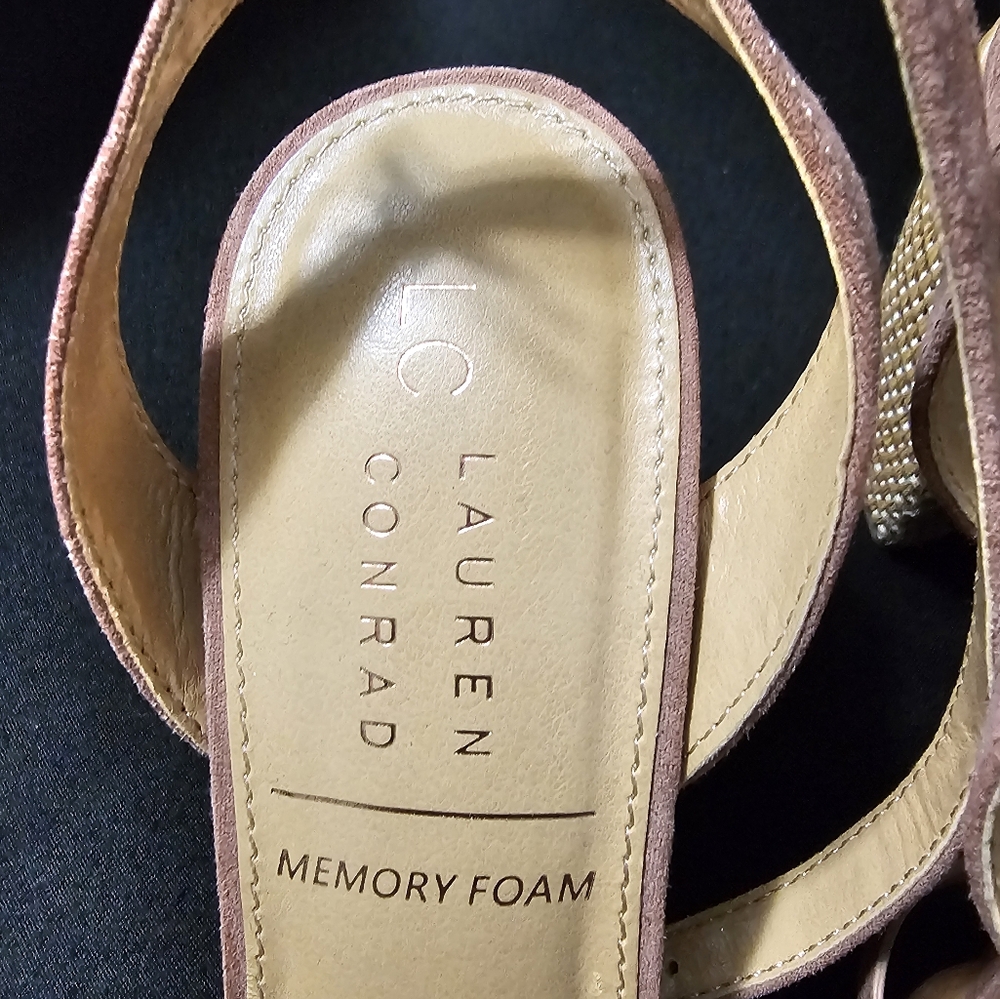 LC Lauren Conrad Womens Memory Foam Blush Suede Ankle Strap Woven Heel, Size 7.5 - Picture 10 of 11